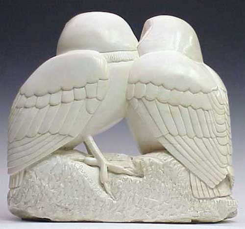 Rear view of Prairie Home Companions, a soapstone sculpture by Clarence P. Cameron, Madison, Wisconsin