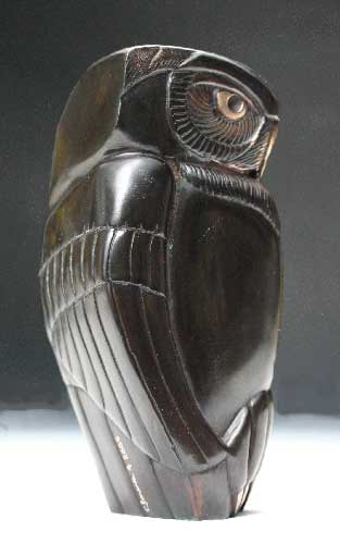 The other side view of the limited edition bronze owl, Vigilance, by Clarence Cameron