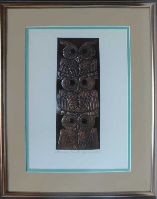 A larger image of Three's A Crowd, a framed copper piece by Clarence P. Cameron of Madison, Wisconsin
