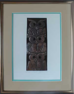 Three's A Crowd, a framed copper piece by Clarence P. Cameron of Madison, Wisconsin
