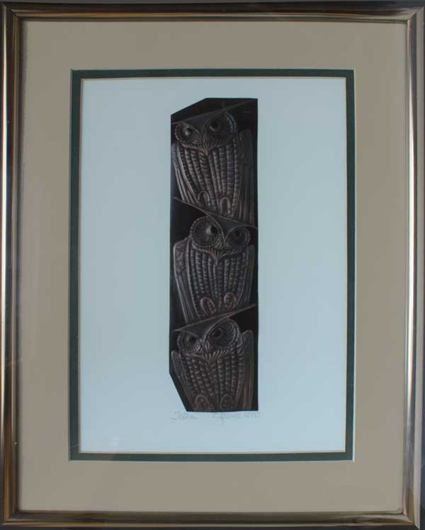 A larger image of Totem, a framed copper piece by Clarence P. Cameron of Madison, Wisconsin