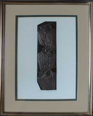 Totem, a framed copper piece by Clarence P. Cameron of Madison, Wisconsin