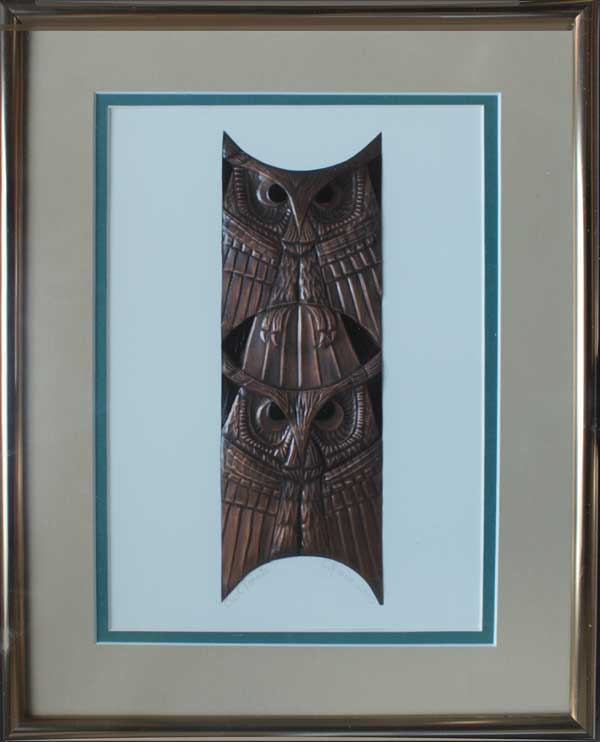 A larger image of Owl Pointe, a framed copper piece by Clarence P. Cameron of Madison, Wisconsin