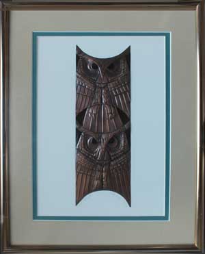 Owl Pointe, a framed copper piece by Clarence P. Cameron of Madison, Wisconsin