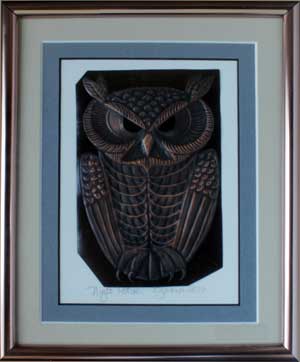 Night Patrol, a framed copper piece by Clarence P. Cameron of Madison, Wisconsin
