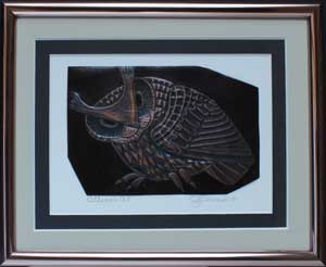 Athena's Pet, a framed copper piece by Clarence P. Cameron of Madison, Wisconsin