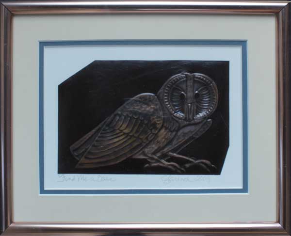 Find Me A Barn, a framed copper piece by Clarence P. Cameron of Madison, Wisconsin