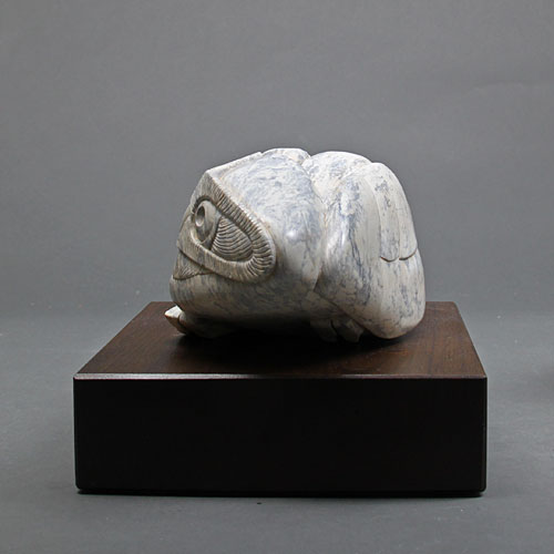 A side view of Soapstone Owl #26F by Clarence P. Cameron.