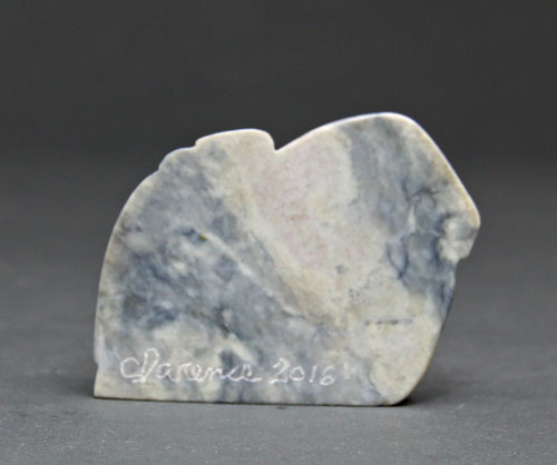 A rear view of Soapstone Owl #6 by Clarence P. Cameron