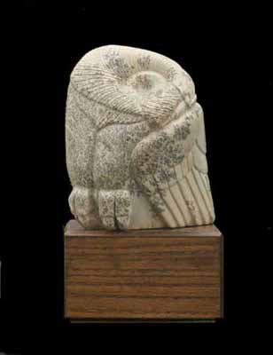 A larger photo of the front of Soapstone Owl #23C by Clarence P. Cameron of Madison, Wisconsin