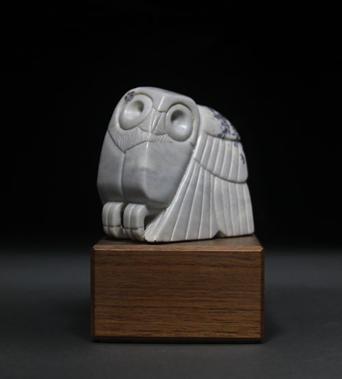 A larger photo of the front of Soapstone Owl #8 by Clarence P. Cameron of Madison, Wisconsin