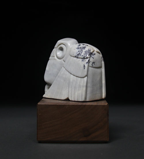 A larger photo of one side of Soapstone Owl #8 by Clarence P. Cameron of Madison, Wisconsin