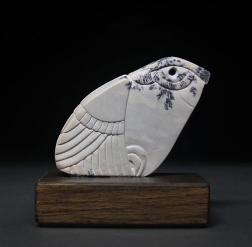 A photo of the front of Soapstone Owl #17 by Clarence P. Cameron