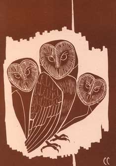 Barn Owl Note Cards from a linoleum block print created by Clarence P. Cameron of Madison , Wisconsin